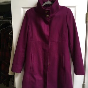 Wool-blend funnel neck coat